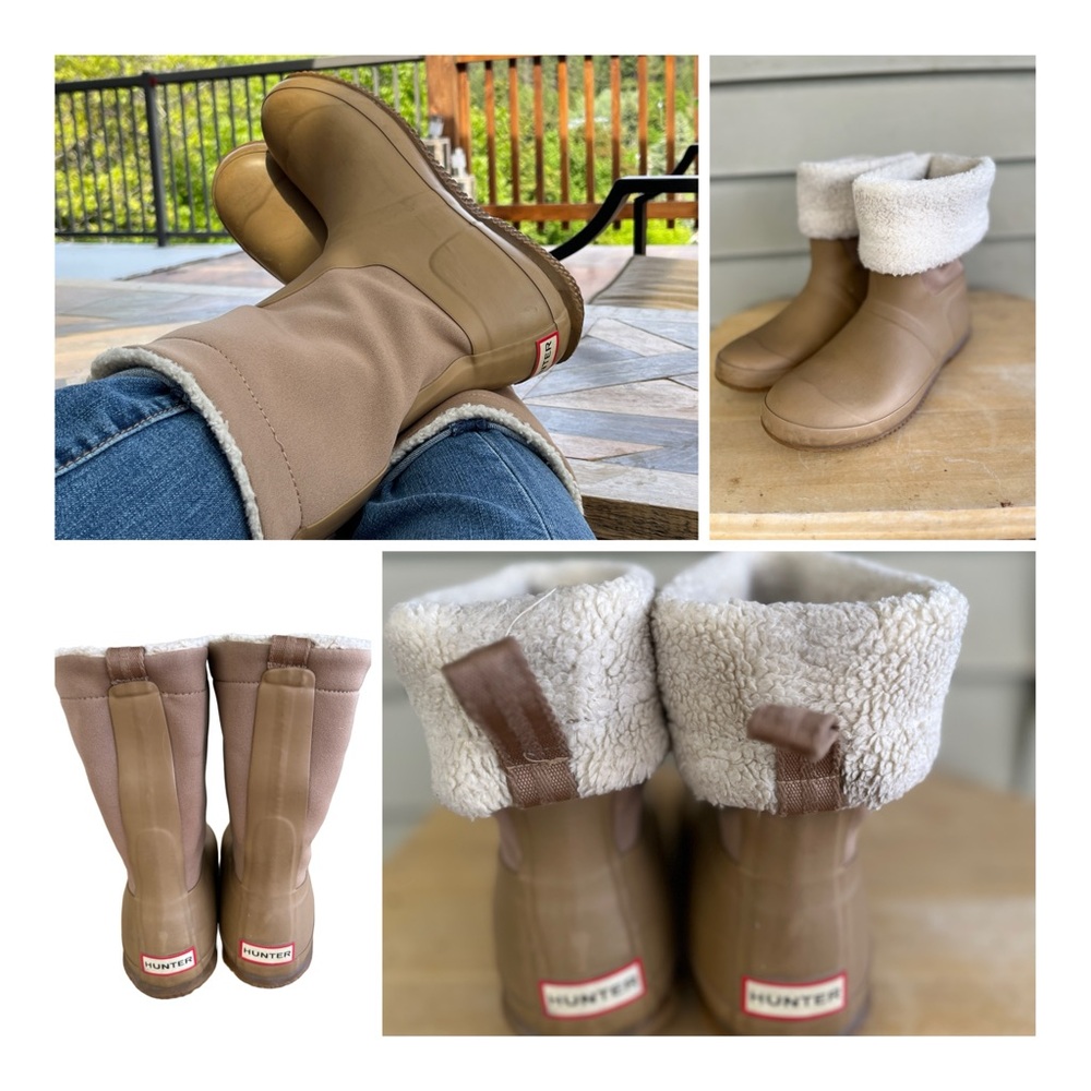 Hunter Play Short Sherpa Insulated Boots Roll down Tan thicket size 8